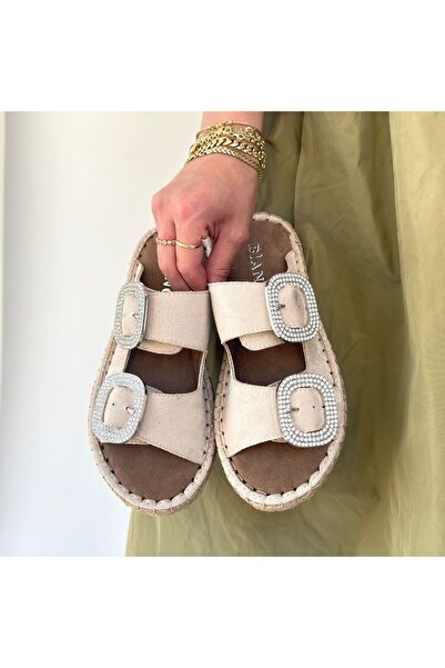 buğrahayalin Hertas bej nubuk buckled slipper