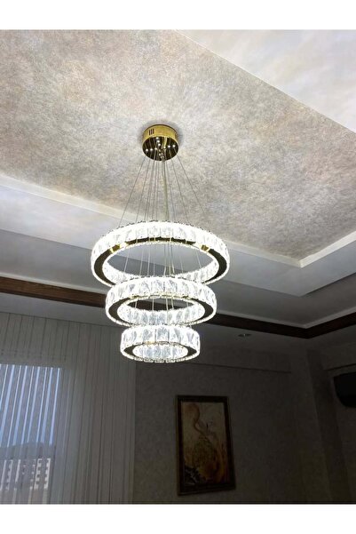 akyzlighting 3'LÜ MODERN SARKIT KRİSTAL TAŞLI LED AVİZE 3 RENK KUMANDALI ( BE...