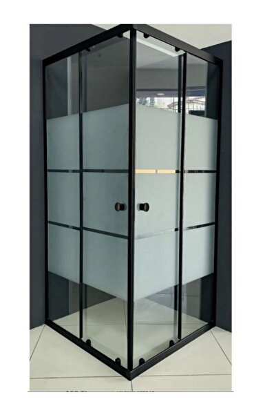 PAZARDOLU Duşakabin Kare Siyah Kumlama Box Desen Cam