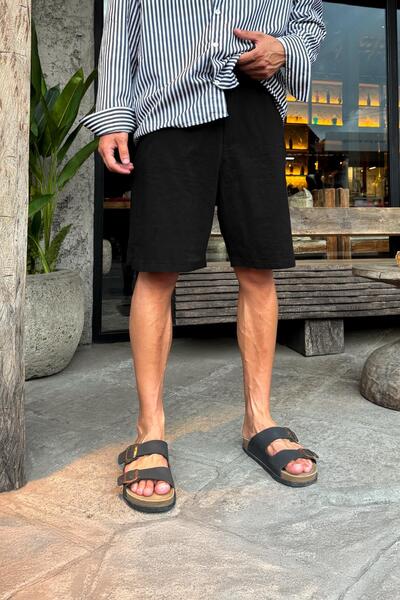 Flaw Wear Bel Lastikli Keten Şort Siyah