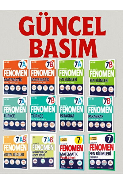 Fenomen Yayıncılık 7. Sınıf Mat.-Fen-Türkçe-Paragraf-Sosyal B.-Din K.-Mat. Fa...