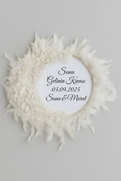 Evsay İsme Özel Gelin Tefi Seti Otrişli Deri Tef Vurmalı Çalgı Tüylü Güllü Def