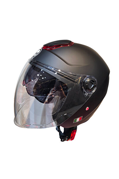 Free-M FREEM SİYAH MAT AÇIK YARIM KASK (GÜNEŞ VİZÖRLÜ HAFİF MODEL)