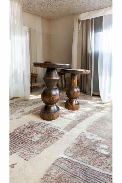 Simillo Home&Living Ahşap Yan Sehpa Seti – 2’li Masif Doğal Ceviz Renk Zigon ...