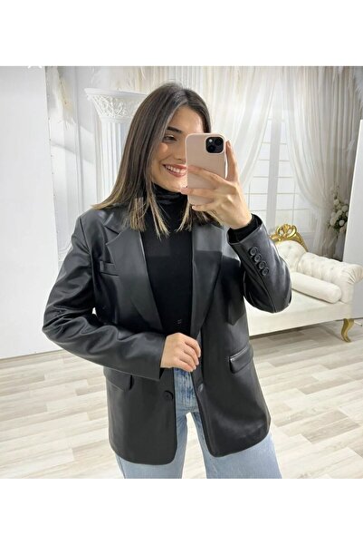 BYB SİYAH DERİ BLAZER CEKET