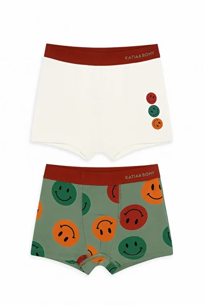 Katia&Bony Boy's Smiling Face Patterned 2-Piece Boxer Green