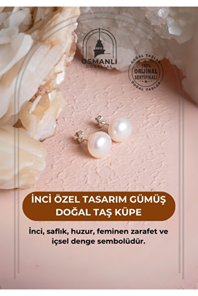 OSMANLI DOĞAL TAŞ Sertifikalı İnci Özel Tasarım Gümüş Doğal Taş Küpe