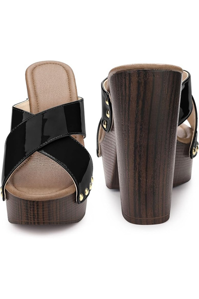 OEM Elegant platform sandals with thick heels, black, size 37