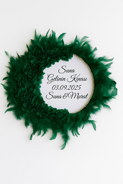 Evsay İsme Özel Gelin Tefi Seti Otrişli Deri Tef Vurmalı Çalgı Tüylü Güllü Def