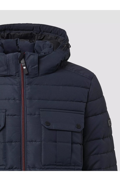 s.Oliver Men's quilted jacket with detachable hood and multiple pockets, Dark Navy