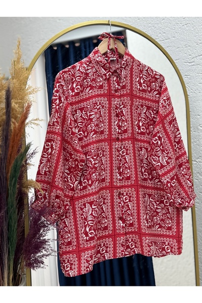 BENAHOLL قميص قصير برباط بنمط عرقي من لاميلا - PE266 أحمر