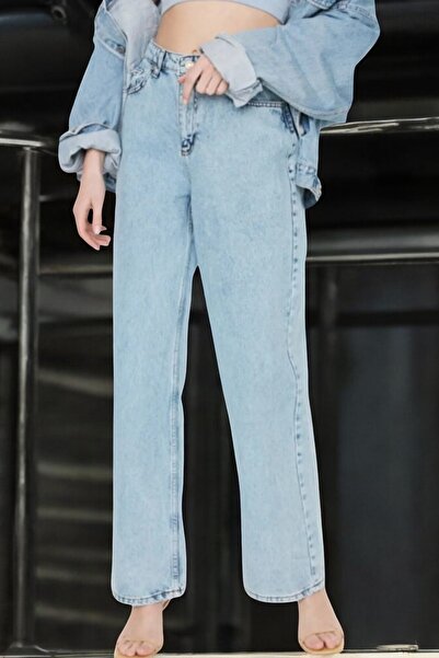 byhaziran butik Women's Blue High Waist Palazzo Jeans