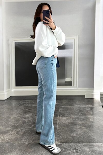 byhaziran butik Light Blue Wide Leg Palazzo Jeans