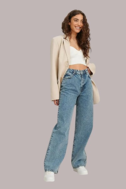 byhaziran butik Women's Palazzo High Waist Blue Denim Pants