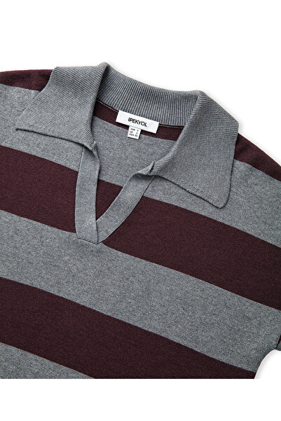 İpekyol Gömlek yaka çizgi desen triko