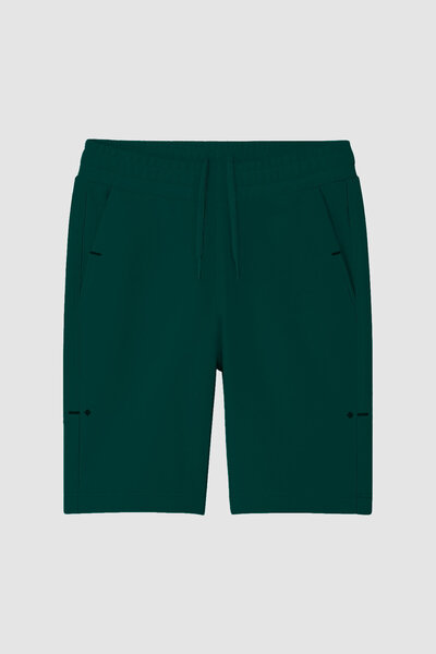 TOMMY LIFE Pine Green Comfortable Form Lace-Up Pocket Detailed Oversized Plus Size Men's Shorts - 81297