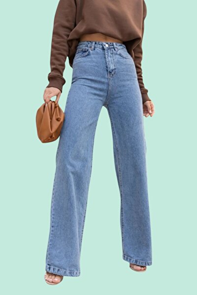 byhaziran butik جينز أزرق ثلجي واسع الساق