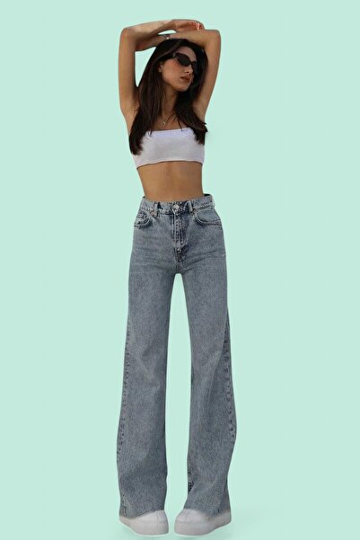 byhaziran butik Light Blue Palazzo Denim Trousers