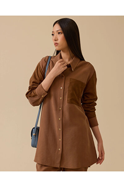 SCL Süet Cep Detaylı Düğmeli Gömlek