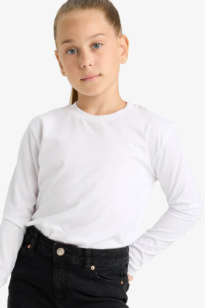 DeFacto Langärmliges Schul-T-Shirt mit Rundhalsausschnitt für Mädchen U6810A6...