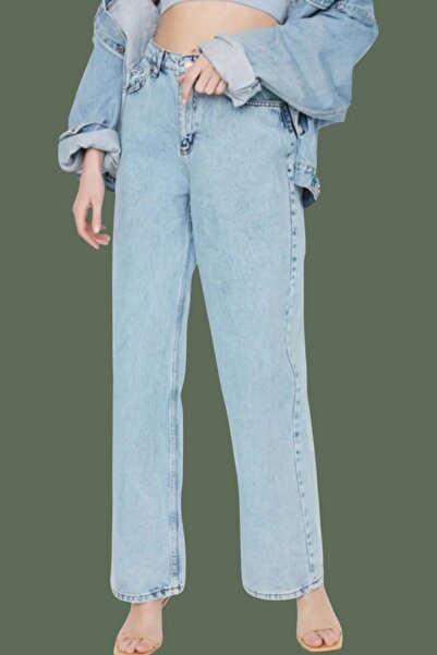 byhaziran butik Women's Wide Leg Blue Wide Leg Jeans