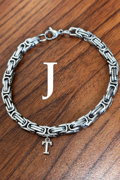 Takı Dükkanı King Model Steel Bracelet with Hanging Letters, Gift for Lover or Spouse Acb02H