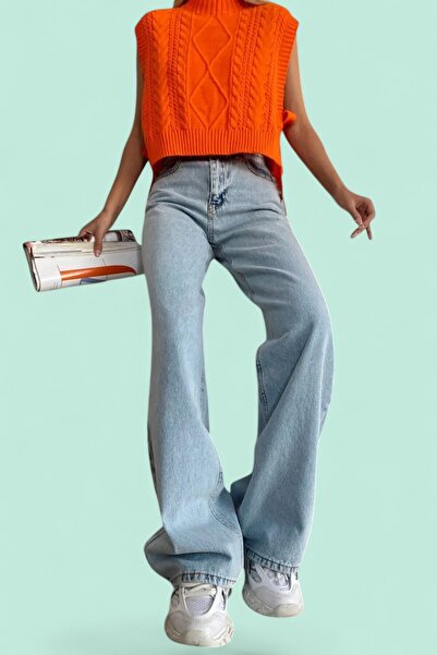 byhaziran butik Light Blue High Waist Wide Leg Jeans