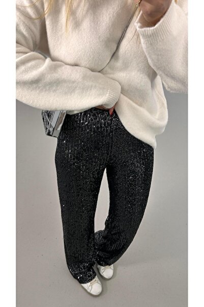 Sezgi Tekin Beli Lastikli Pul Payet Silver Bol Pantolon