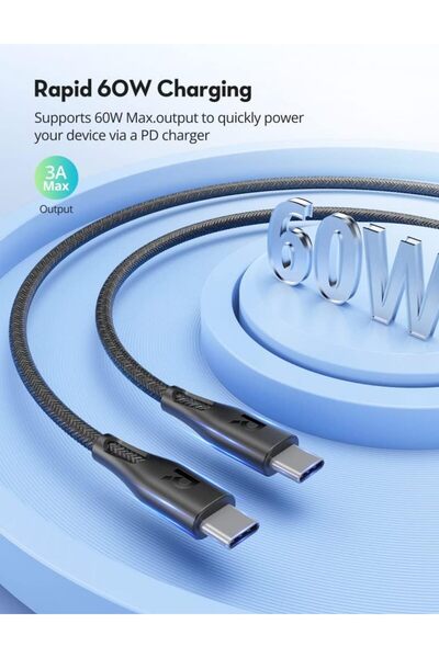 RavPower 60W Type-C to Type-C Fast Charging Cable 1.2m - Black