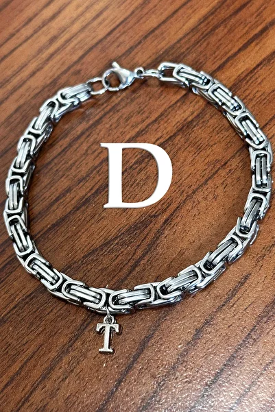 Takı Dükkanı King Model Steel Bracelet with Hanging Letters, Gift for Lover or Spouse Acb02H