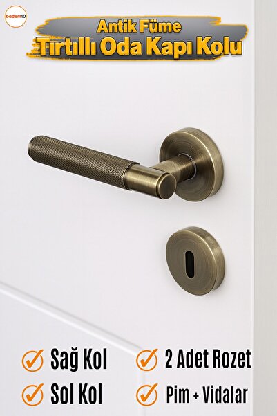 Badem10 Antique Smoked Wc Bathroom Type Door Handle with Rosette Right Left Suitable Modern Interior Door with Lock 1 Set