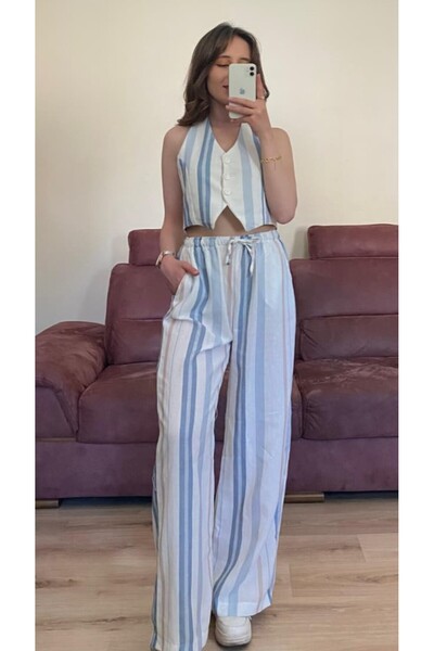 Eda Başak Atelier Halter Neck Striped Vest-Pants Set