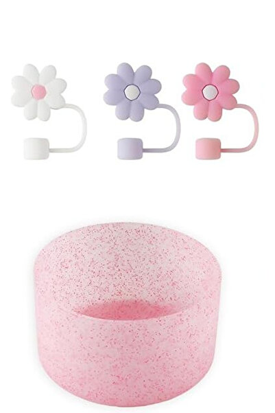 OEM Suport pahare 7,5 cm set cu 3 ornamente din paie, silicon, roz