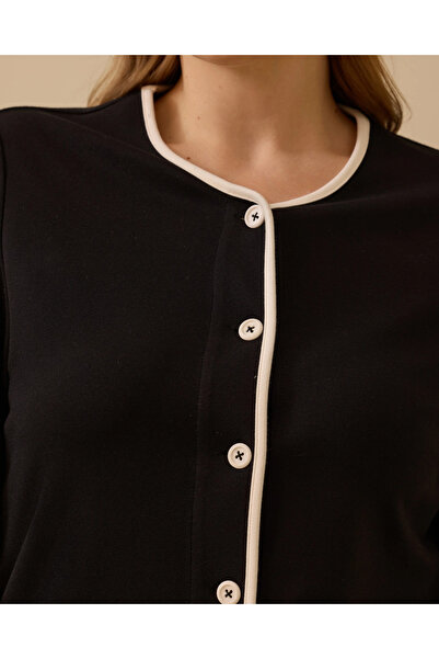 Gala-Xi Plus Size Buttoned Cardigan with Piping Detail