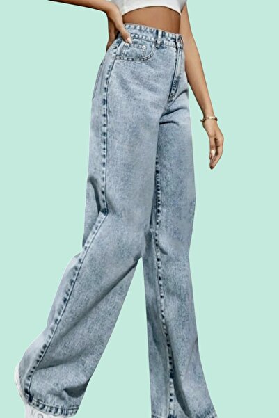 byhaziran butik بنطلون جينز نسائي أزرق بقصة مريحة وأرجل واسعة