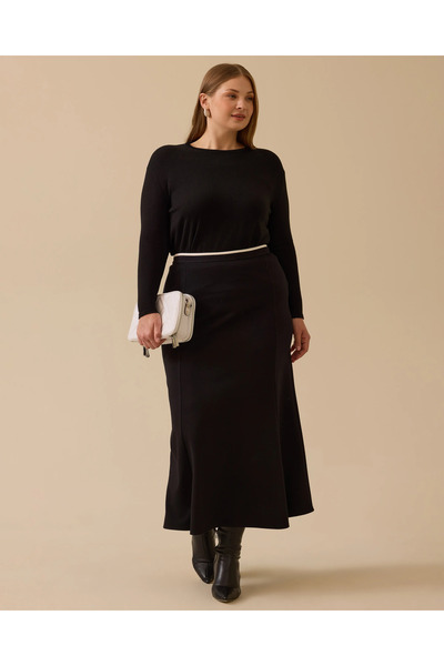 Gala-Xi Plus Size Midi Skirt with Waist Piping Detail