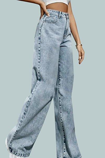 byhaziran butik Women's Blue Wide Leg Women's Jeans