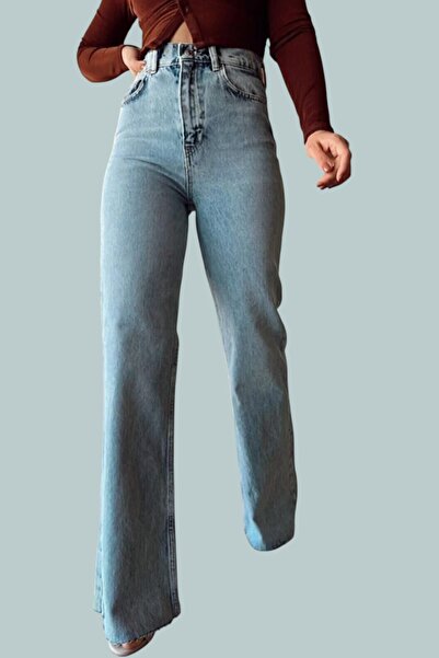 byhaziran butik Medium Blue Wide Leg Women's Jeans