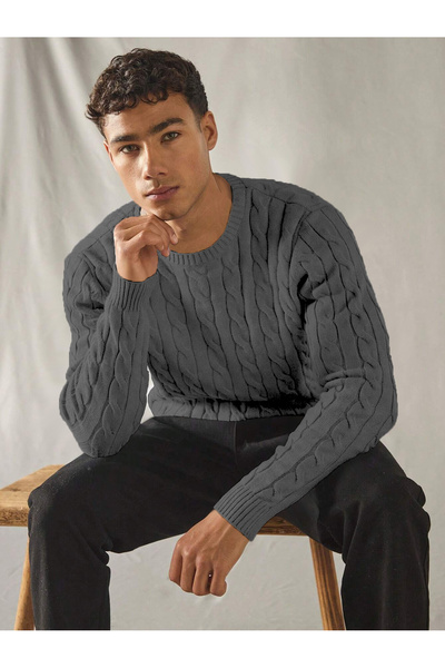 TRQOM Men's Dear Couple Combination Unisex Crew Neck Anthracite Knitwear Sweater