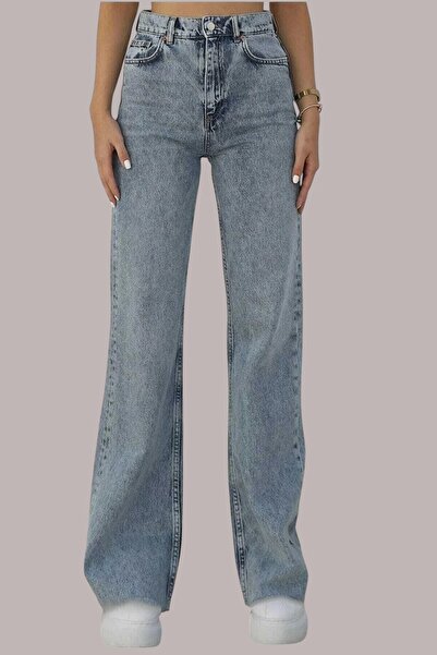 byhaziran butik Light Blue Relaxed Fit Women's Palazzo Jeans