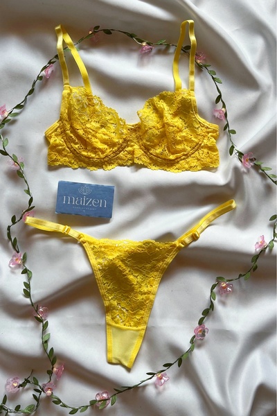 MAİZEN Yellow Chick Unlined Recovery Underwire Lace Bra Set