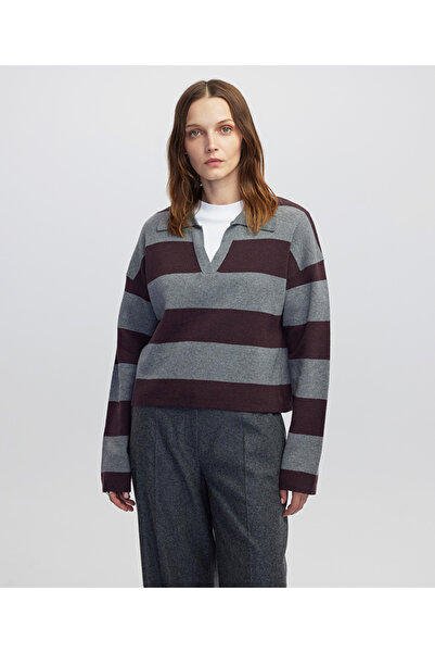 İpekyol Shirt Collar Line Pattern Knitwear