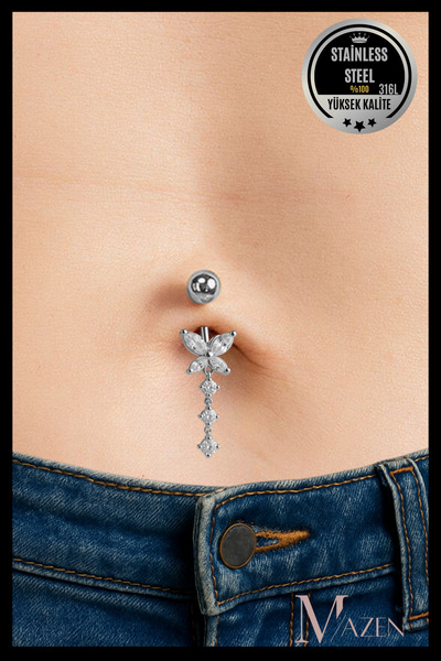 MAZEN Butterfly Belly Piercing with Dangle |   Steel Anti-Tarnish |   Zircon Stone |   Women's Jewelry Accessory |   Piercing