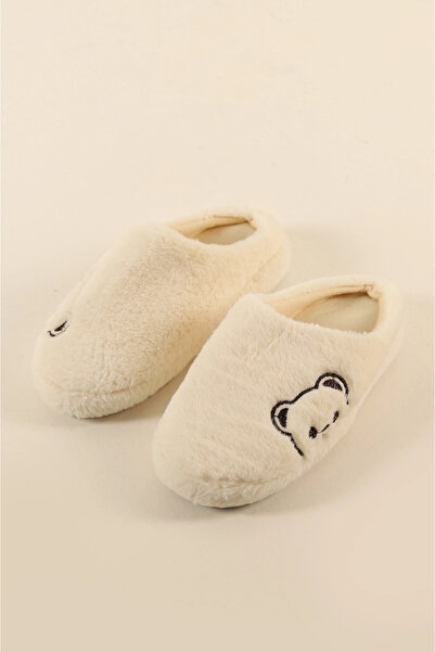 Beyond Women's Cream Teddy Bear Furry House Slippers Bynday01