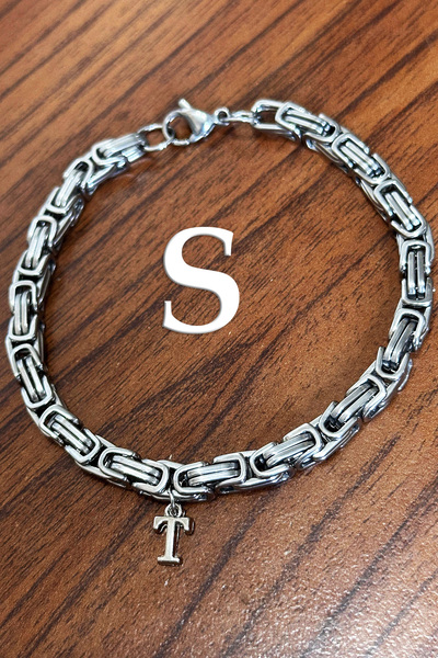 Takı Dükkanı King Model Steel Bracelet with Hanging Letters, Gift for Lover or Spouse Acb02H