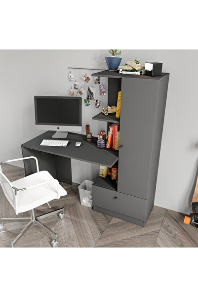 MERLİN MOBİLYA MİNÖR ANTRASİT ÇALIŞMA MASASI VE 7 BÖLMELİ KİTAPLIK