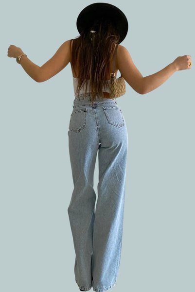 byhaziran butik Light Blue High Waist Wide Leg Jeans