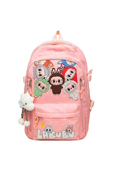 One Derya School Backpack, Labubu, Spacious and Durable, Pink/Multicolor, One Derya