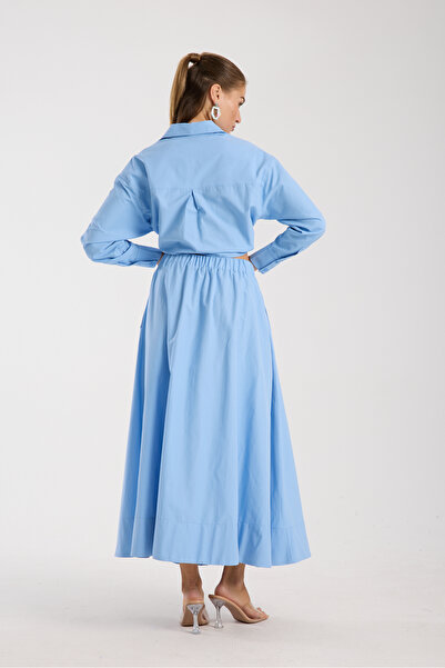 Swass Poplin Flared Skirt and Oversize Shirt Blue