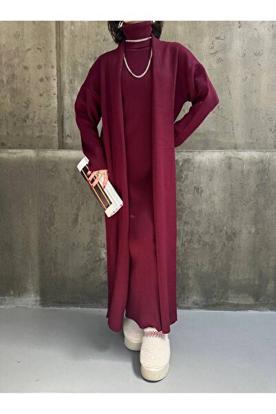 Lamierra Μακρύ σετ γυναικείων πλεκτών ρούχων με μακρύ μανίκι